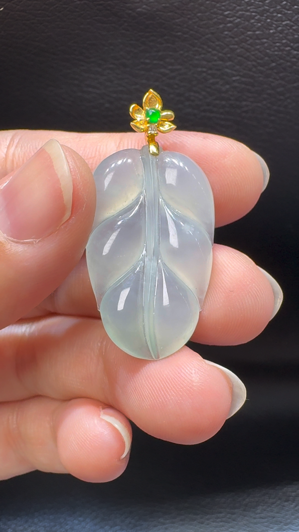 18K翡翠A貨玉器樹葉玉葉翡翠吊墜 整個 38-19-3.9mm - Image 6