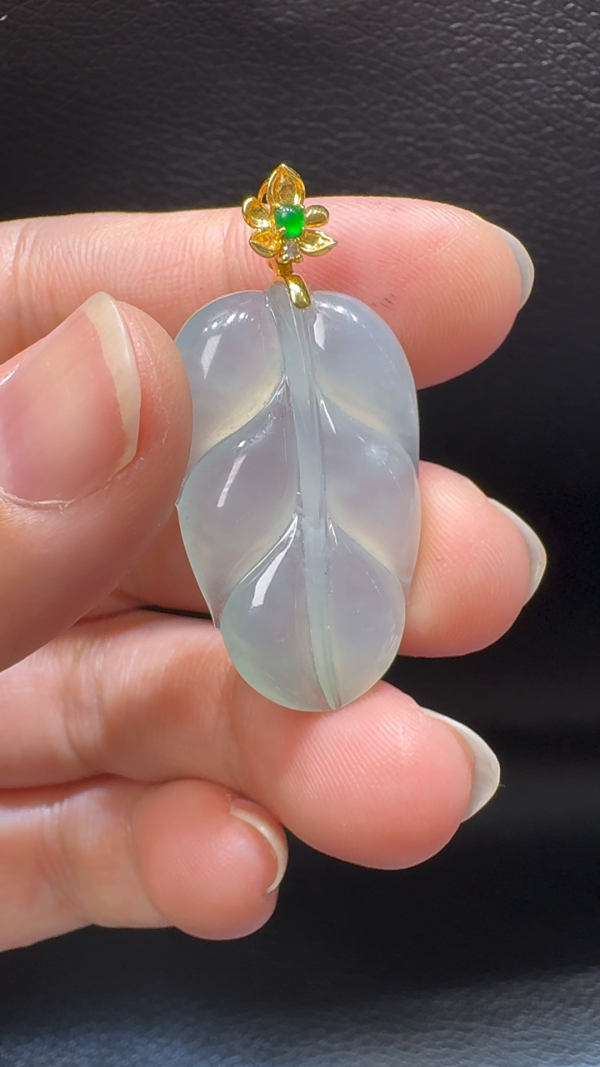 18K翡翠A貨玉器樹葉玉葉翡翠吊墜 整個 38-19-3.9mm - Image 3