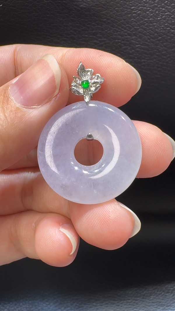18K翡翠A貨玉器平安扣平安環翡翠吊墜 尺寸：整個 35-25-5.7mm