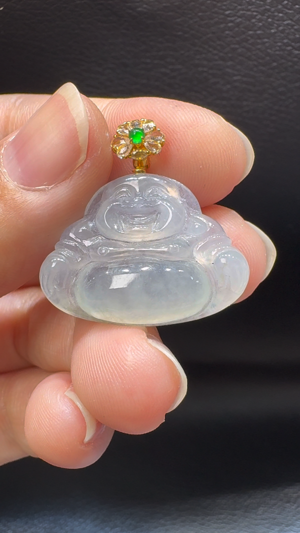 18K翡翠A貨玉器玉佛公彌勒佛翡翠吊墜 整個 27-26-5 mm - Image 6