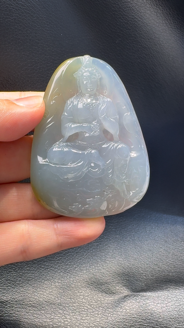 翡翠A貨玉器自在觀音翡翠吊墜 69-51-10mm - Image 3
