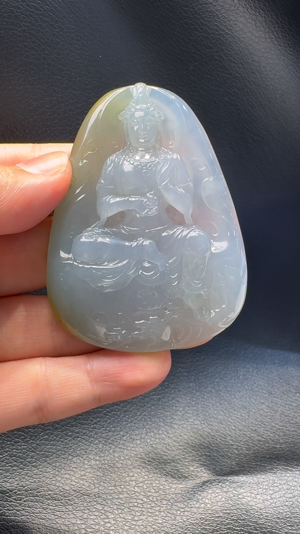 翡翠A貨玉器自在觀音翡翠吊墜 69-51-10mm - Image 4