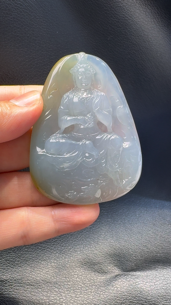 翡翠A貨玉器自在觀音翡翠吊墜 69-51-10mm - Image 5