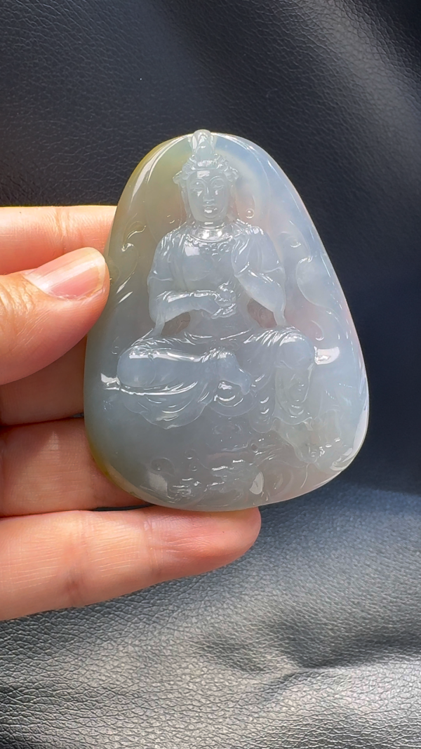 翡翠A貨玉器自在觀音翡翠吊墜 69-51-10mm - Image 6