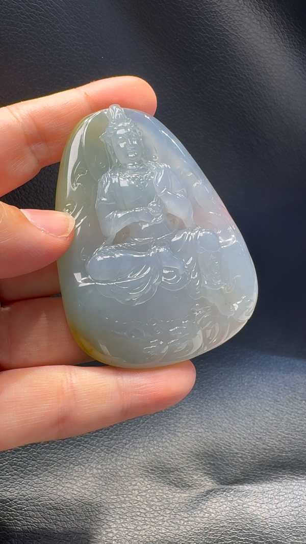 翡翠A貨玉器自在觀音翡翠吊墜 69-51-10mm - Image 7