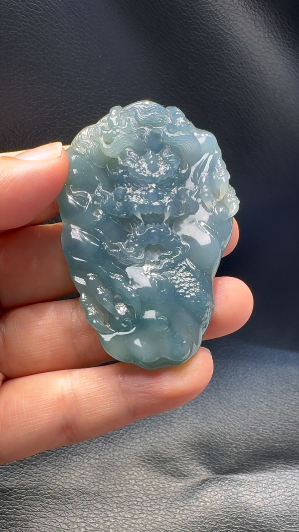 翡翠A貨玉器紫羅蘭龍牌翡翠吊墜 69-45-11mm - Image 2