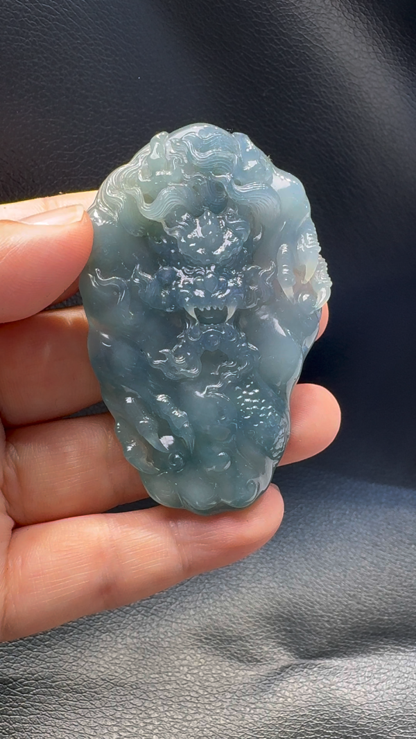 翡翠A貨玉器紫羅蘭龍牌翡翠吊墜 69-45-11mm - Image 3