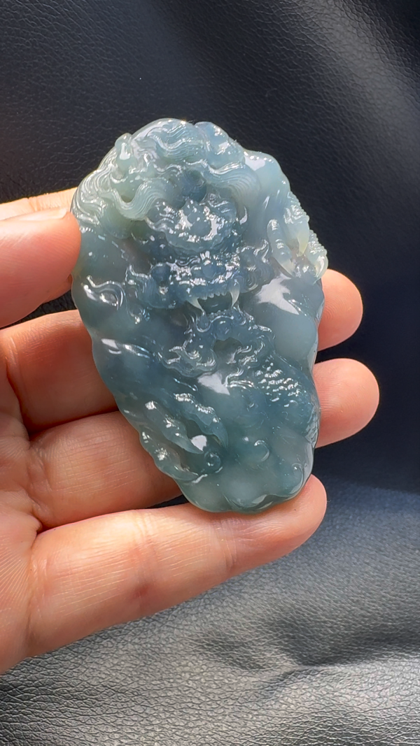 翡翠A貨玉器紫羅蘭龍牌翡翠吊墜 69-45-11mm - Image 5
