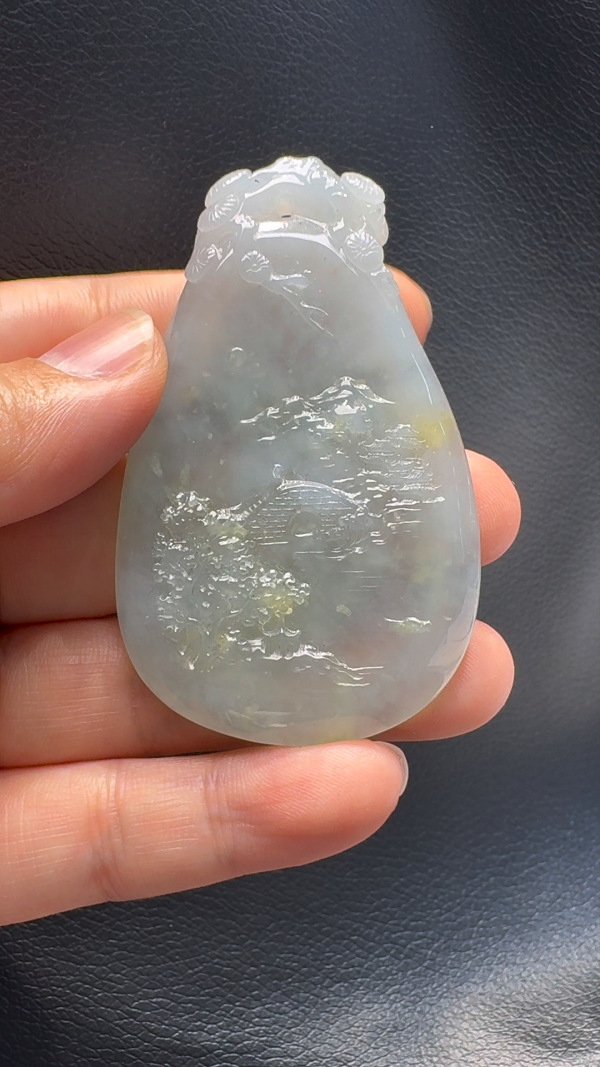翡翠A貨玉器山水牌翡翠吊墜 68-43-5.8mm - Image 2