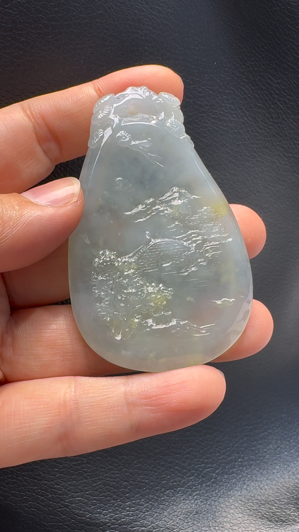 翡翠A貨玉器山水牌翡翠吊墜 68-43-5.8mm - Image 3