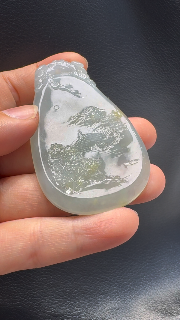 翡翠A貨玉器山水牌翡翠吊墜 68-43-5.8mm - Image 4