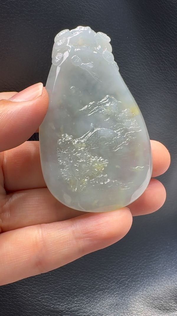 翡翠A貨玉器山水牌翡翠吊墜 68-43-5.8mm - Image 6