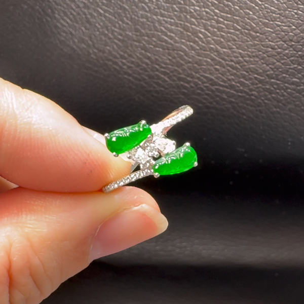 18K翡翠A貨玉器福豆翡翠戒指 主石6-3.1mm - Image 5