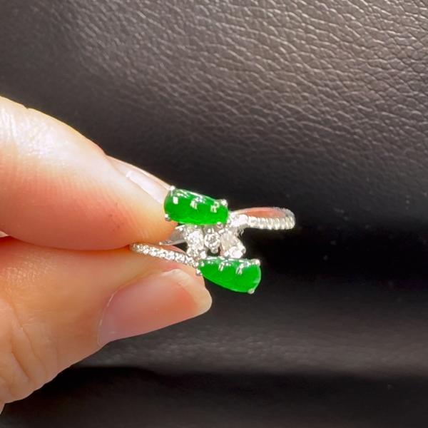 18K翡翠A貨玉器福豆翡翠戒指 主石6-3.1mm - Image 6