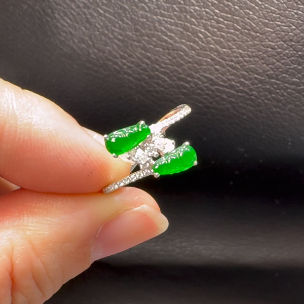 18K翡翠A貨玉器福豆翡翠戒指 主石6-3.1mm - Image 7