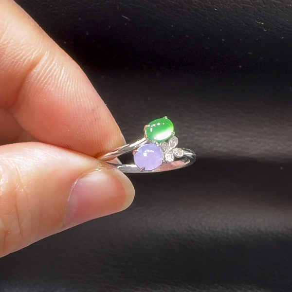 18K翡翠A貨玉器蛋面翡翠戒指 主石4.1-4.3mm - Image 3