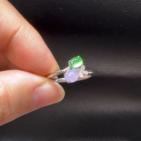 18K翡翠A貨玉器蛋面翡翠戒指 主石4.1-4.3mm - Image 4