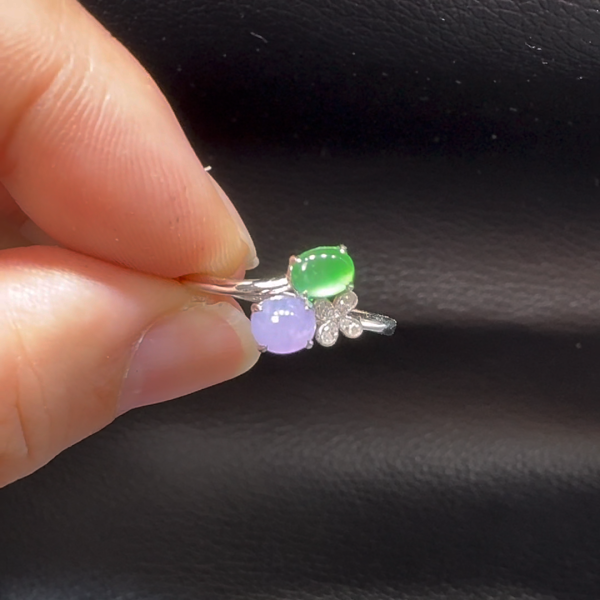 18K翡翠A貨玉器蛋面翡翠戒指 主石4.1-4.3mm - Image 5