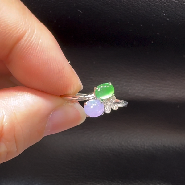 18K翡翠A貨玉器蛋面翡翠戒指 主石4.1-4.3mm - Image 6