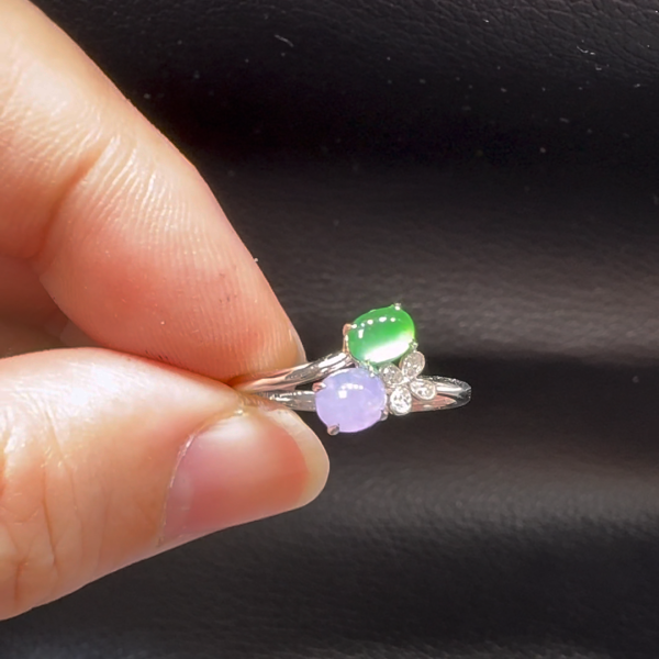 18K翡翠A貨玉器蛋面翡翠戒指 主石4.1-4.3mm - Image 7
