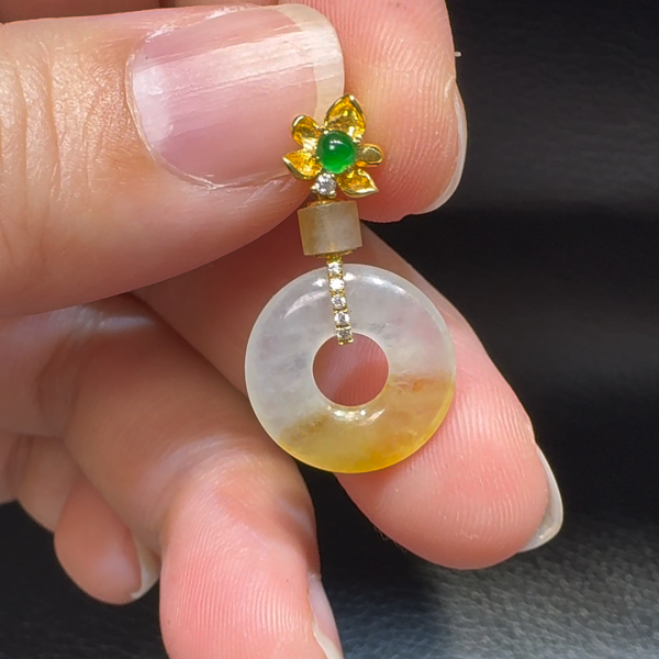 18K翡翠A貨玉器平安扣平安環翡翠吊墜 主石6.7-4.6mm - Image 2