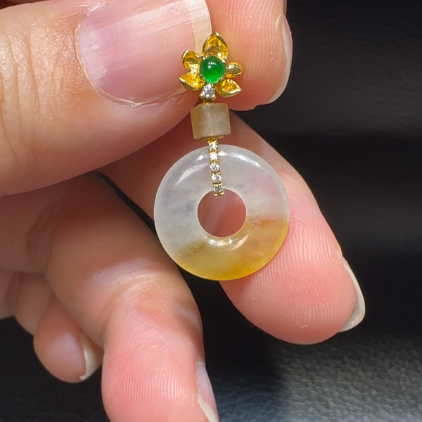18K翡翠A貨玉器平安扣平安環翡翠吊墜 主石6.7-4.6mm - Image 3