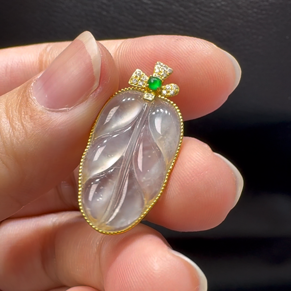 18K翡翠A貨玉器樹葉玉葉翡翠吊墜 整個30-15-4.6mm - Image 4