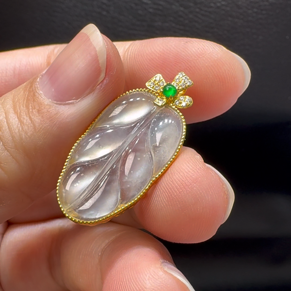 18K翡翠A貨玉器樹葉玉葉翡翠吊墜 整個30-15-4.6mm - Image 5