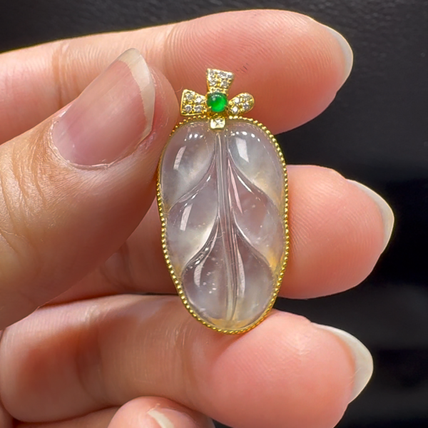 18K翡翠A貨玉器樹葉玉葉翡翠吊墜 整個30-15-4.6mm - Image 6