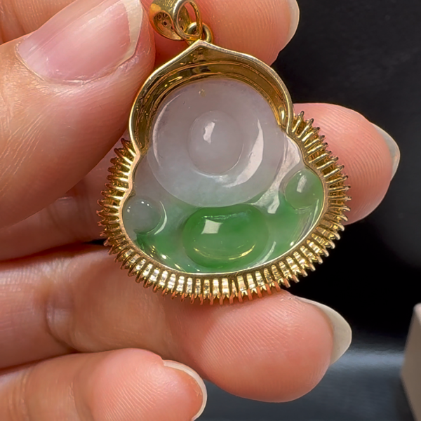 18K翡翠A貨玉器玉佛公彌勒佛翡翠吊墜 35-27-8.6mm - Image 8