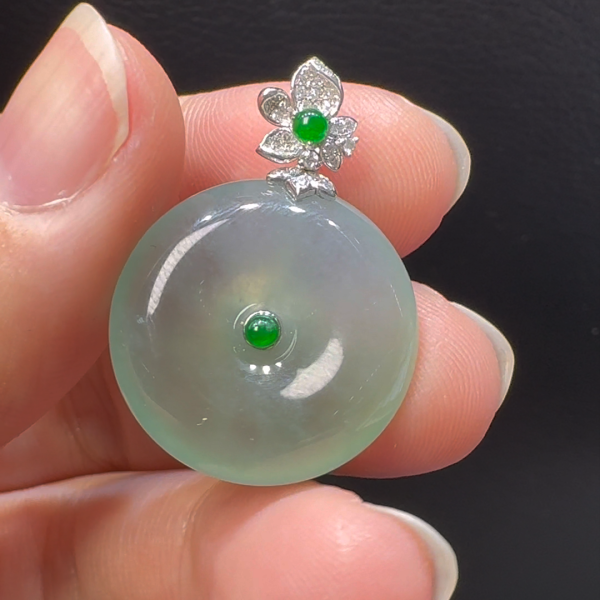 18K翡翠A貨玉器平安扣玉扣翡翠吊墜 整個29-21-5.9mm