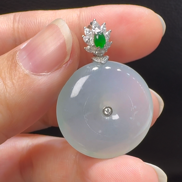 18K翡翠A貨玉器平安扣玉扣翡翠吊墜 整個33-24-6.3mm - Image 2