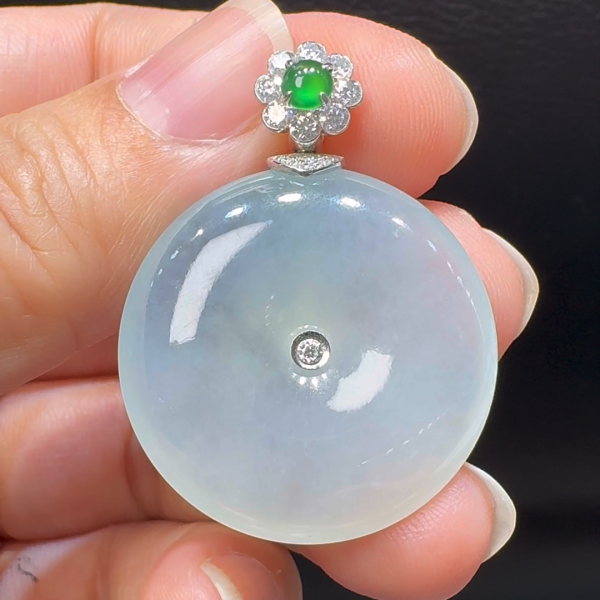 18K翡翠A貨玉器平安扣玉扣翡翠吊墜 整個37-27-6mm