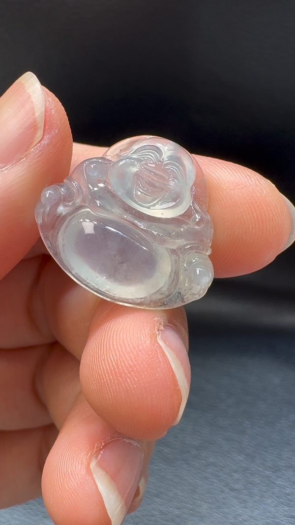 翡翠A貨玉器玉佛公彌勒佛翡翠吊墜 20-23-5.4mm - Image 3