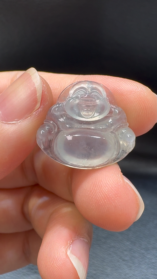 翡翠A貨玉器玉佛公彌勒佛翡翠吊墜 20-23-5.4mm