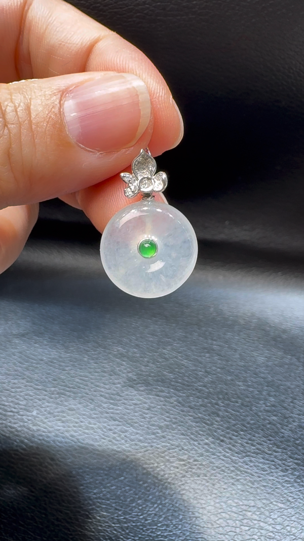 18K翡翠A貨玉器平安扣玉扣翡翠吊墜 整個23-16-4.7mm