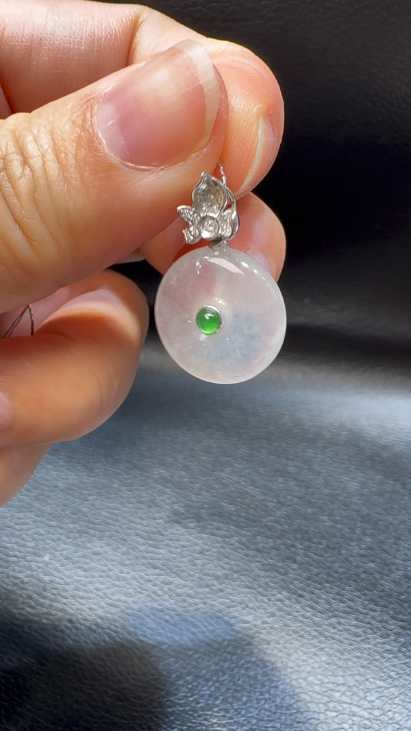 18K翡翠A貨玉器平安扣玉扣翡翠吊墜 整個23-16-4.7mm - Image 2