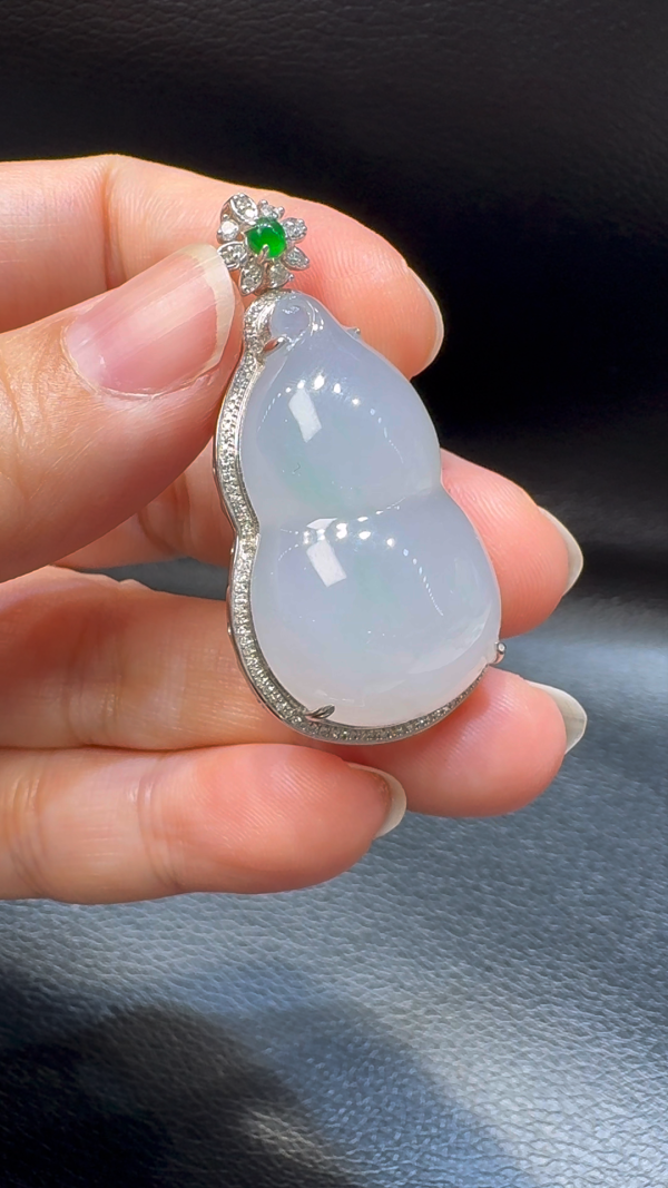 18K翡翠A貨玉器葫蘆翡翠吊墜 整個 45-22-12mm - Image 3