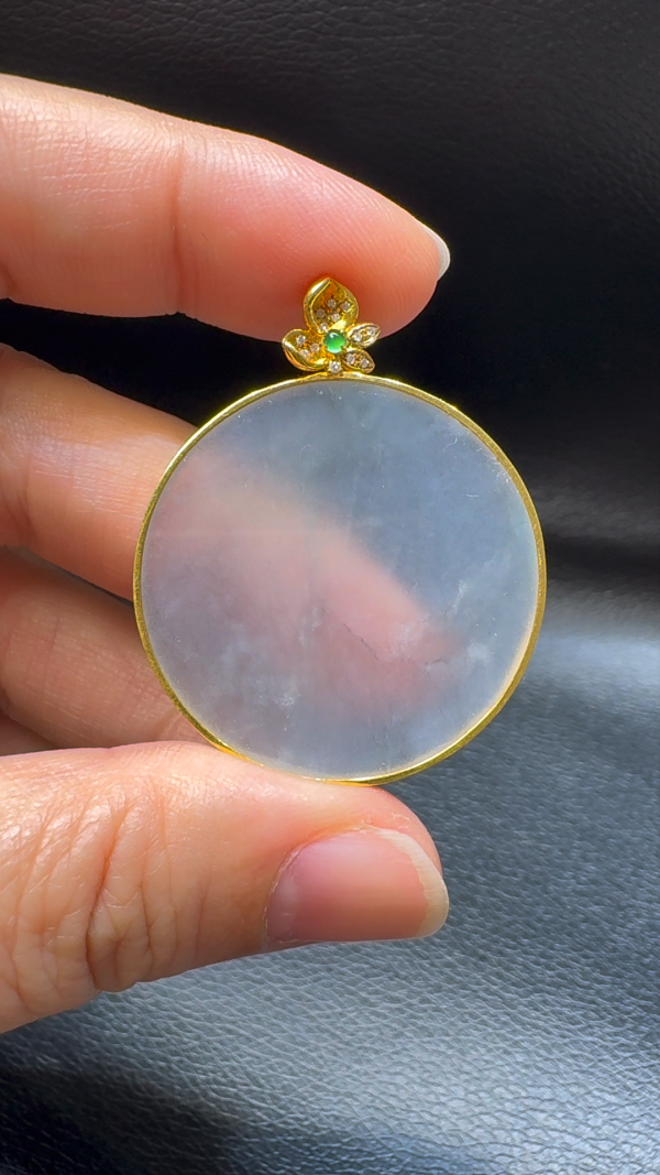 18K翡翠A貨玉器無事牌翡翠吊墜 整個 40-32-3.2mm - Image 3