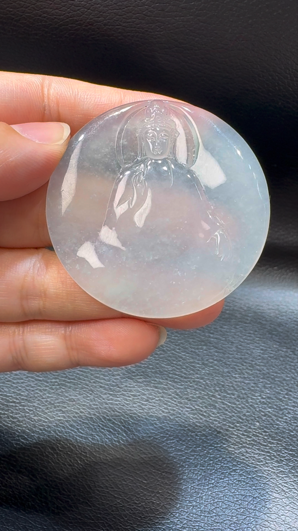 18K翡翠A貨玉器觀音翡翠吊墜 整個 49-5mm