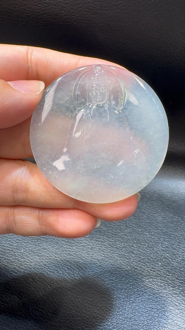 18K翡翠A貨玉器觀音翡翠吊墜 整個 49-5mm - Image 2