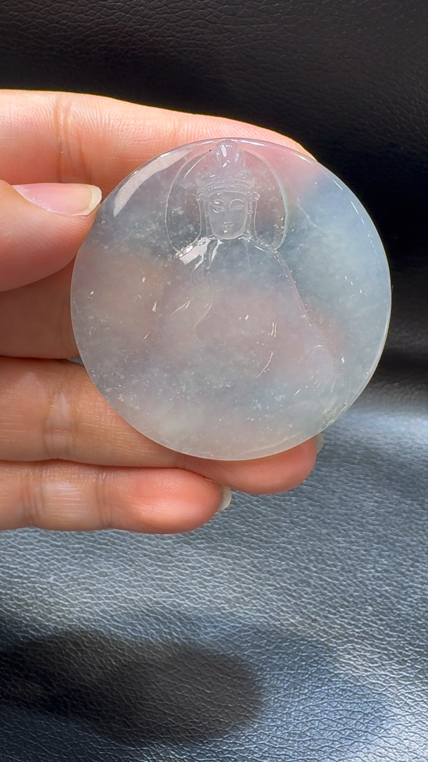 18K翡翠A貨玉器觀音翡翠吊墜 整個 49-5mm - Image 3