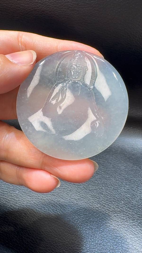 18K翡翠A貨玉器觀音翡翠吊墜 整個 49-5mm - Image 4