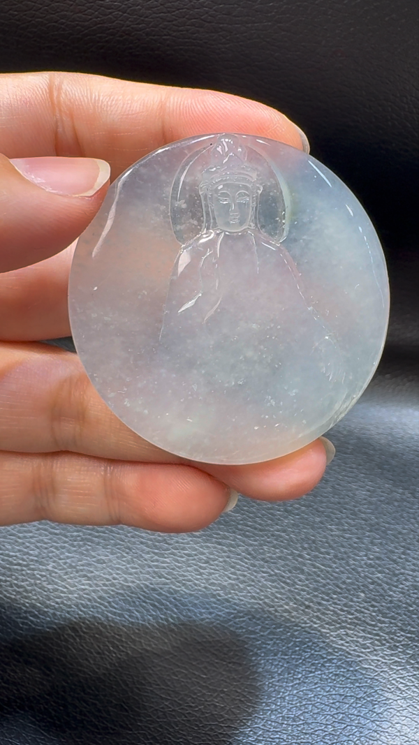 18K翡翠A貨玉器觀音翡翠吊墜 整個 49-5mm - Image 5