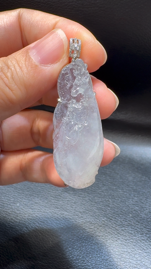 18K翡翠A貨玉器觀音翡翠吊墜 整個52-18-9.4mm - Image 2