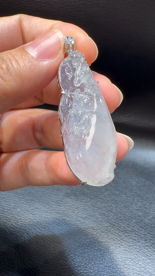 18K翡翠A貨玉器觀音翡翠吊墜 整個52-18-9.4mm - Image 3
