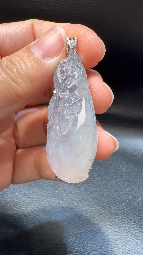 18K翡翠A貨玉器觀音翡翠吊墜 整個52-18-9.4mm - Image 5