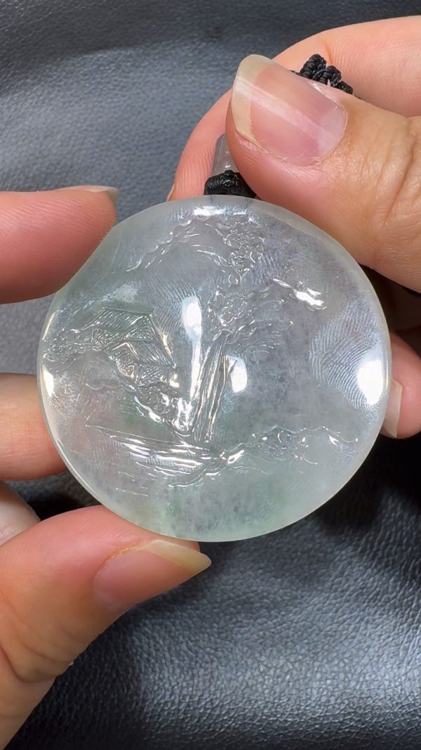 翡翠直播商品#51-翡翠A貨山水牌翡翠吊墜 - Image 3