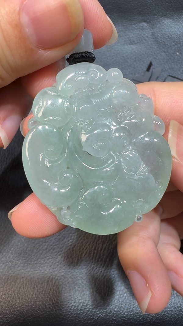 翡翠直播商品#52-翡翠A貨母子貔貅如意翡翠吊墜 - Image 4