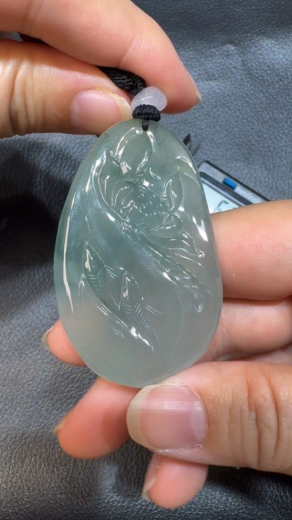 翡翠直播商品#56-翡翠A貨荷花魚翡翠吊墜
